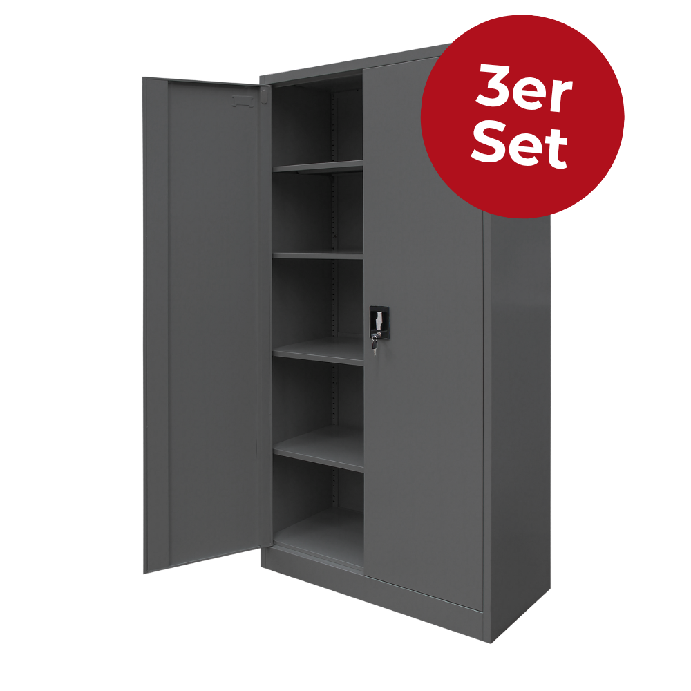 3er Set Stahlschrank XL Anthrazit 1950 x 900 x 450 cm