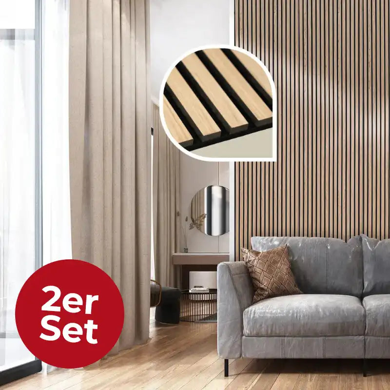2er Set Wandverkleidung Akustikpaneel Eiche Natur 240x60cm