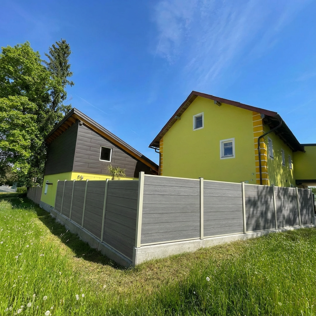 WPC Sichtschutzzaun ENZO Basalt - Standard Seidengrau