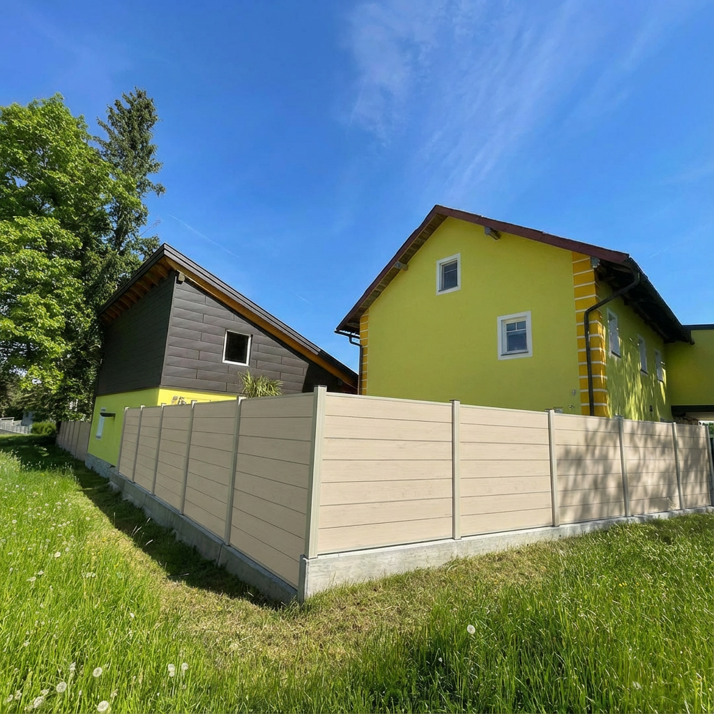 WPC Sichtschutzzaun ENZO Elfenbein - Design Seidengrau