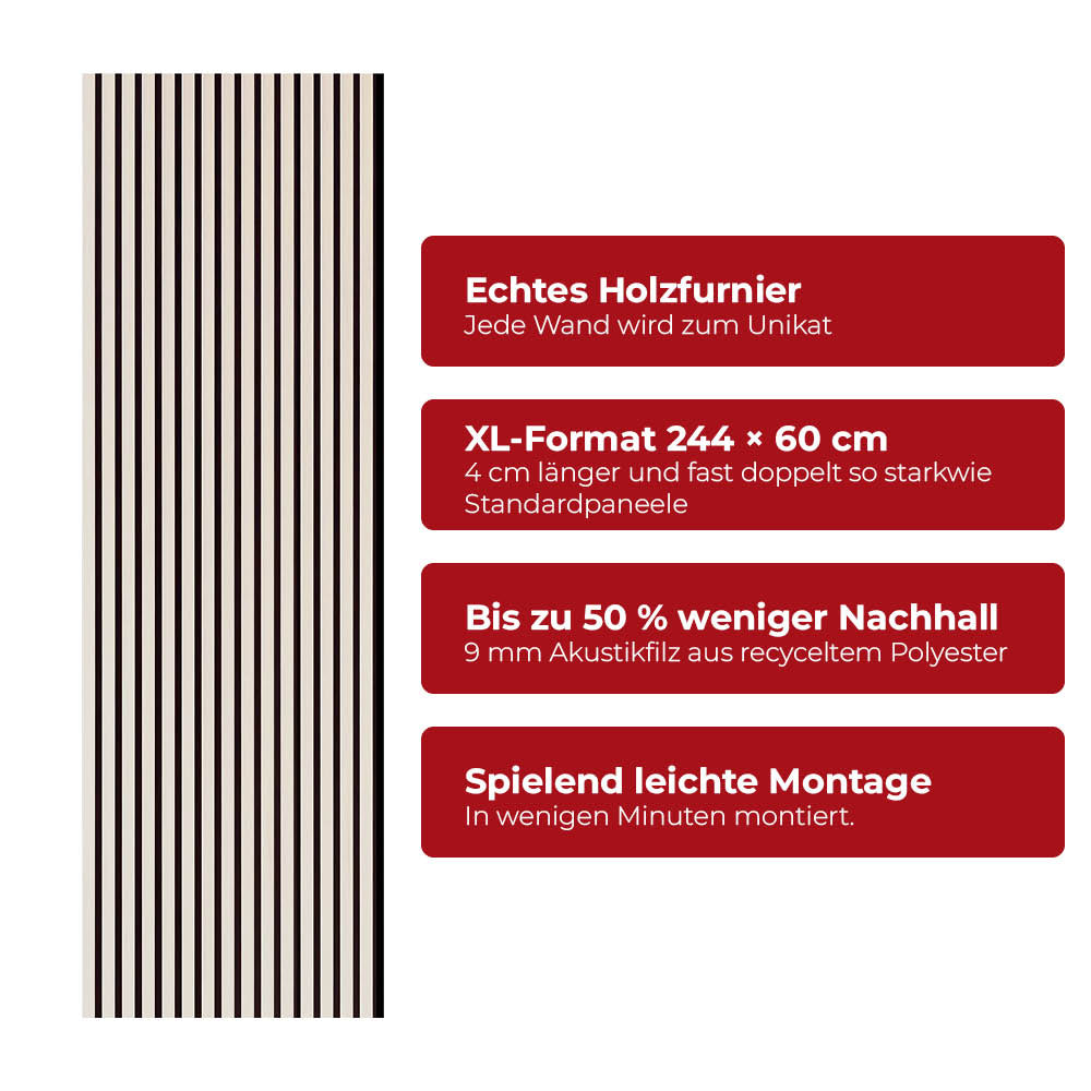 Akustikpaneel Premium Kiesel – Filz Schwarz 244 × 60 cm