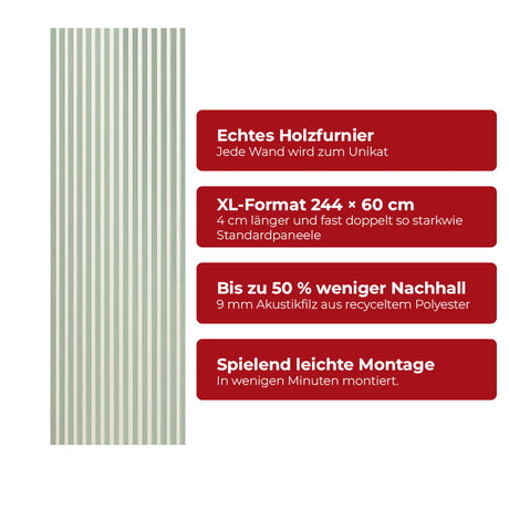 Akustikpaneel Premium Salbei – Filz Beige 244 × 60 cm