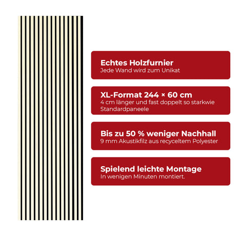 Akustikpaneel Premium Sand – Filz Schwarz 244 × 60 cm