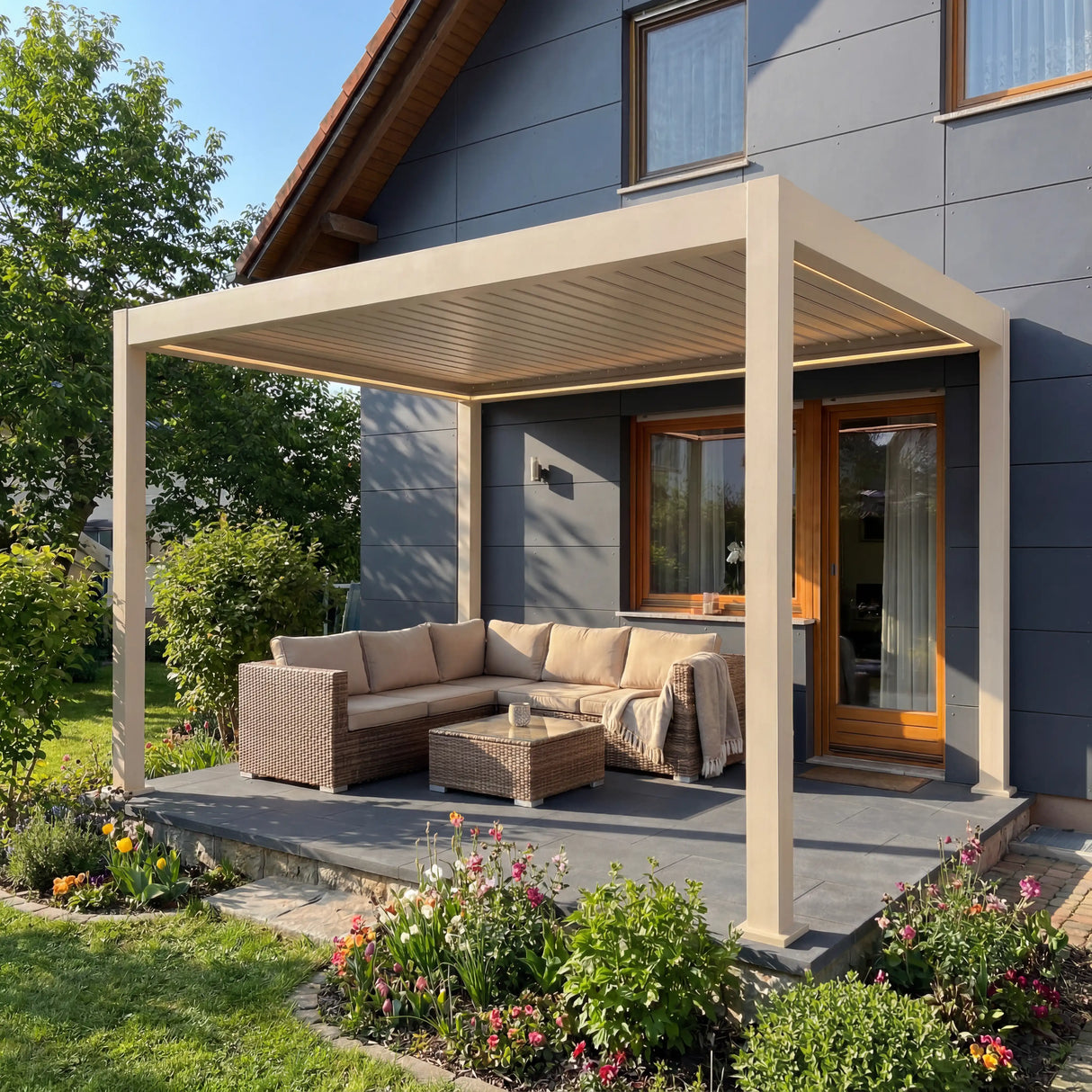SkyShade Pro 3x4m Aluminium-Pergola mit LED & App-Steuerung – Seidengrau