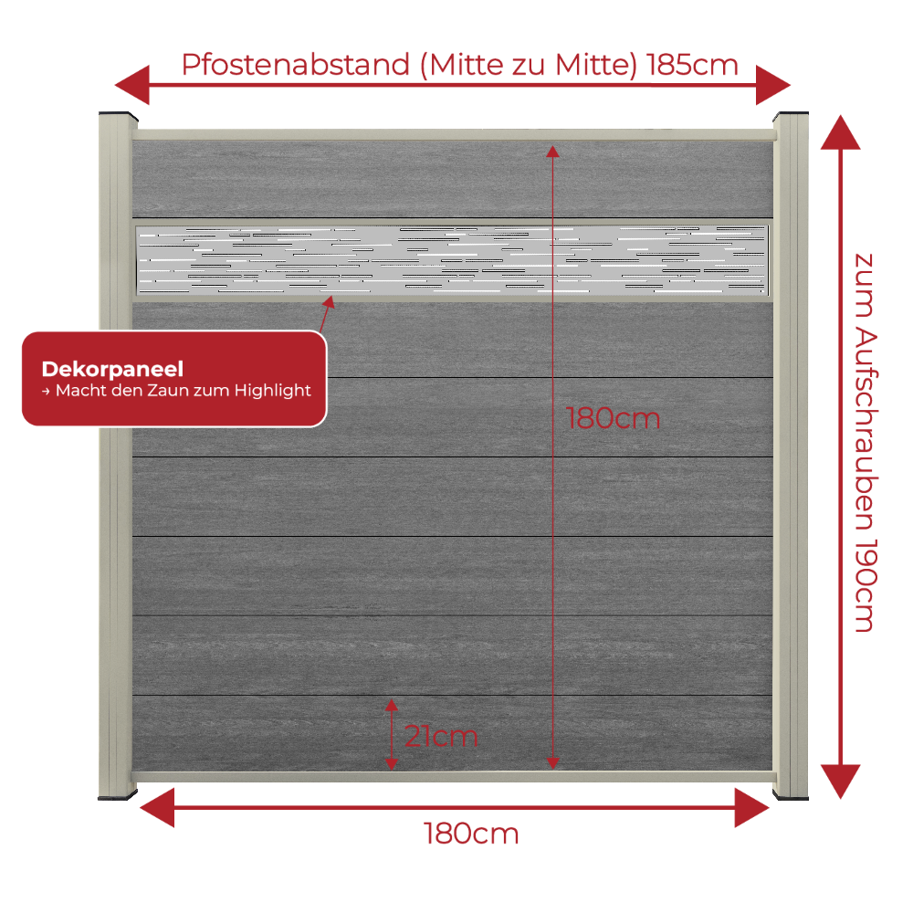 WPC Sichtschutzzaun ENZO Basalt - Style Seidengrau