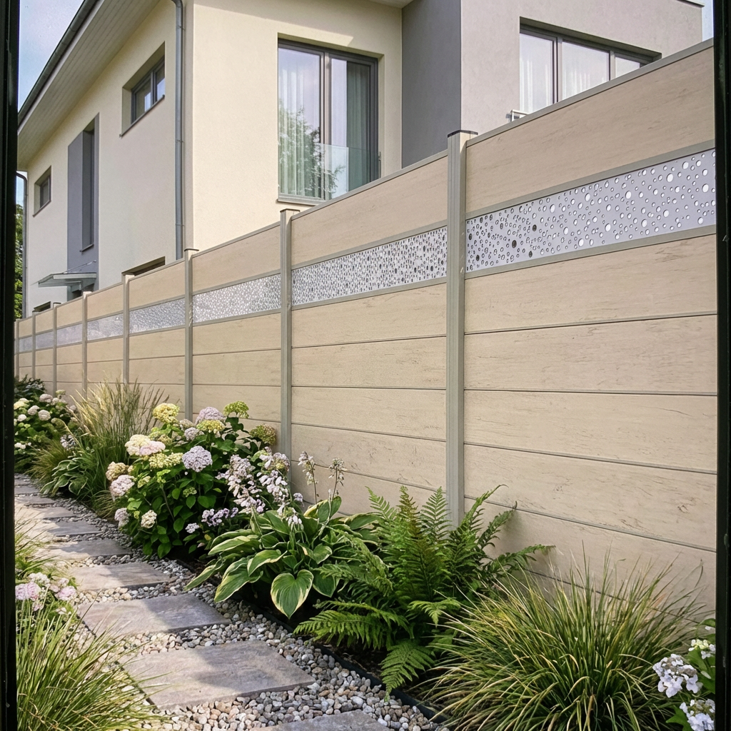 WPC Sichtschutzzaun ENZO Elfenbein - Style Seidengrau
