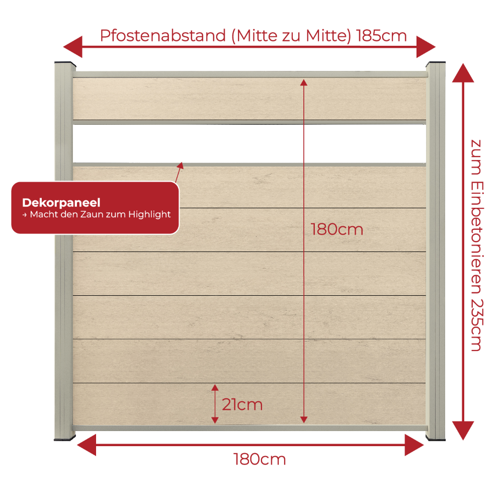 WPC Sichtschutzzaun ENZO Elfenbein - Style Seidengrau