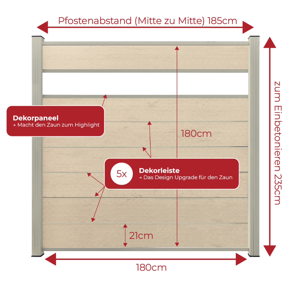 WPC Sichtschutzzaun ENZO Elfenbein - Style Seidengrau