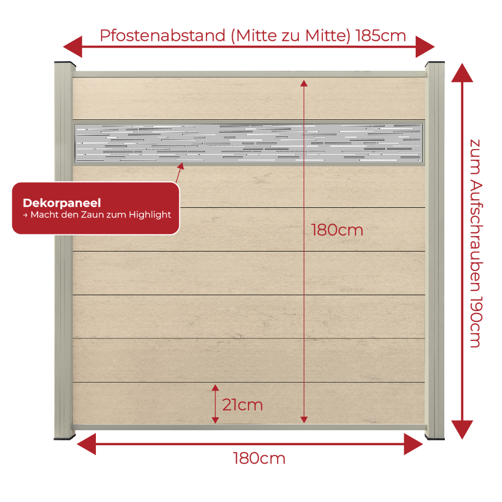 WPC Sichtschutzzaun ENZO Elfenbein - Style Seidengrau