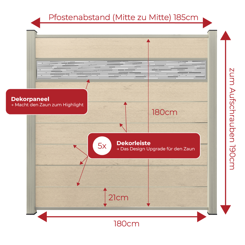 WPC Sichtschutzzaun ENZO Elfenbein - Style Seidengrau