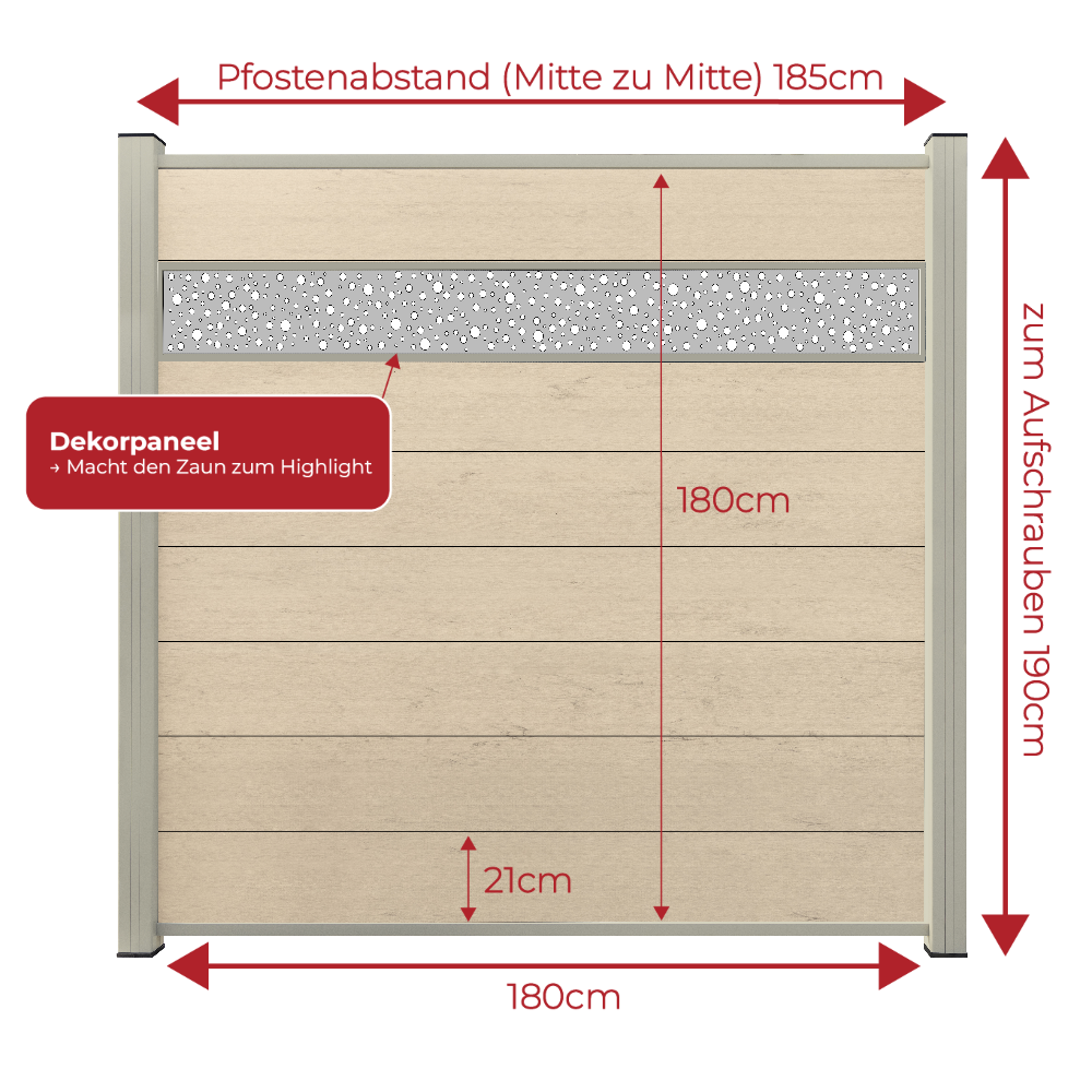 WPC Sichtschutzzaun ENZO Elfenbein - Style Seidengrau