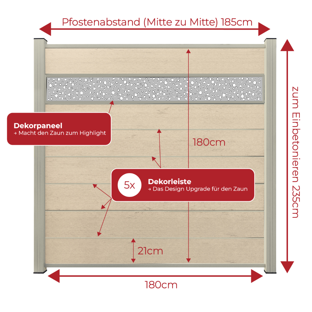 WPC Sichtschutzzaun ENZO Elfenbein - Style Seidengrau
