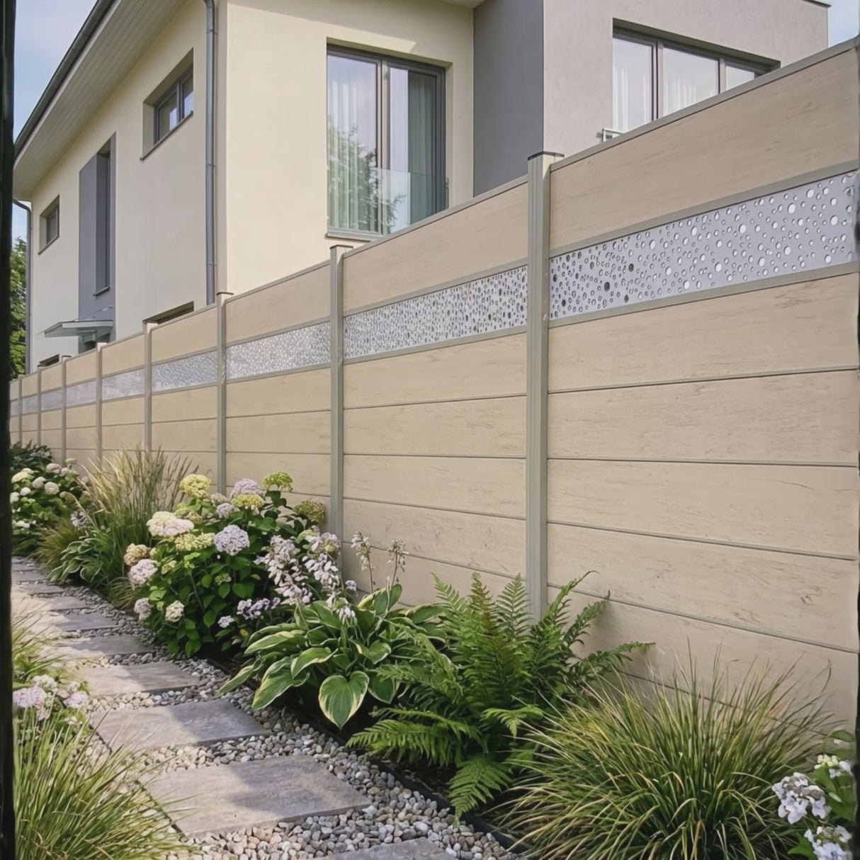 WPC Sichtschutzzaun ENZO Elfenbein - Style Seidengrau